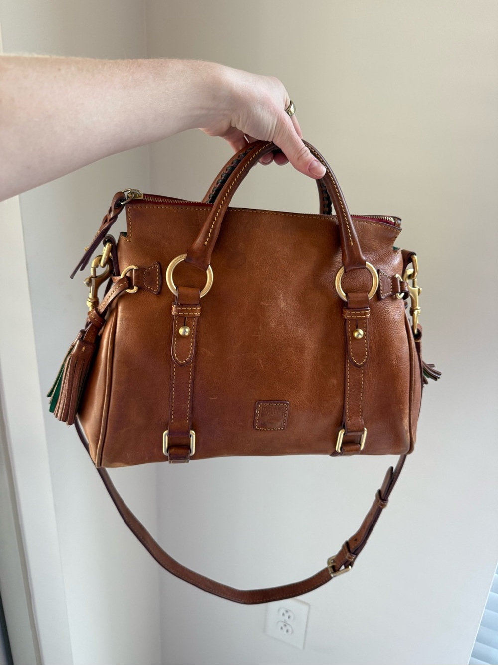 Dooney & Bourke Cognac Leather Tote with Tassels - Picture 2 of 6